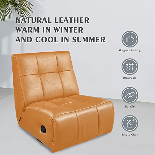 Unifrenty Lounge Chair Recliner, Natural Leather Oversized Home Theater Seating, Modern Chair Classic Design For Living Room Study Lounge Office Salon Orange #TOP2