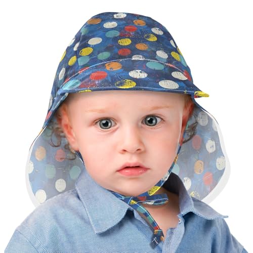 Toddler Sun Hat Baby Boys Beach Bucket Hats Baby Girls UV Protection Wide Brim Traveling Swim Hat Polka Dot Navy Blue2