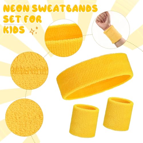 Image of Bememo 36 Pcs Neon Sweatbands Set for Kids 12 Headbands 24 Wristbands Bulk Sports Sweat Bands Athletic for Children Basketball Tennis Running Gym Student Gifts Glow Party