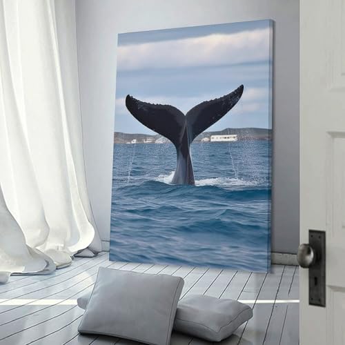 Toile murale imprimée queue de baleine avec cadre robuste de haute qualité - 3