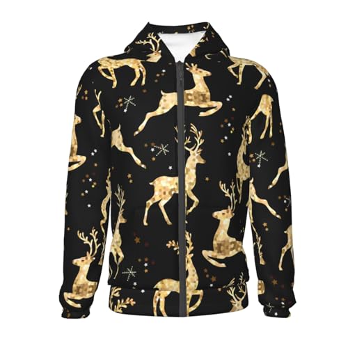 Christmas Gold Deers Kids Pullover Hoodies Boys Zip Up Sweatshirts Girls Athletic Clothes with Pocket2