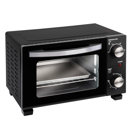 Jata JEHN0910 - Mini Horno Eléctrico 10 L con Grill, 800 W, Termostato Regulable, Temporizador 30 Min, Puerta Doble Cristal, Bandeja y Parrilla, Horno de Sobremesa Compacto
