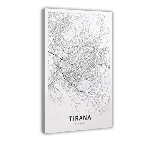 SWDXA Tirana City Map Street Albania Modern Decor Canvas Poster Wall Art Prints Room Aesthetic Murals Bedroom And Living Decorations 12" L X 18" W