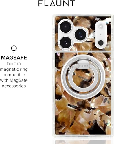 Image of FLAUNT Official Square iPhone 17 Pro Case - Brown Abalone | Phone Cover for iPhone 17 Pro - Compatible with MagSafe and Wireless Charging - Drop-Tested Shockproof Designer Hard Cover