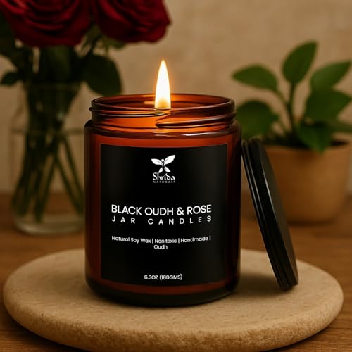 Image of Oudh Scent 100% Natural Soy Wax Smokeless Aromatherapy Jar Candle, 180g, Essential Oil Luxury Candle for Home Decor, 40+ Hour Clean Burn, Premium Gift for Bedroom & Living Space