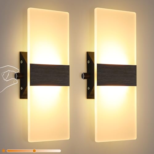 Image of Lightess Modern LED Wall Sconces Set of 2, with Switch, Warm White | Hardwired, Indoor Wall Lights, Acrylic Dimmable, 12W, for Living Room Hallway Bedroom