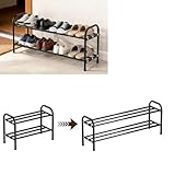 RANJIMA Zapatero expandible, ajustable, 2 niveles, zapatero, estrecho, extensible, ahorra espacio, ajustable, expandible, pequeño, de metal, para pasillo, salón, exterior