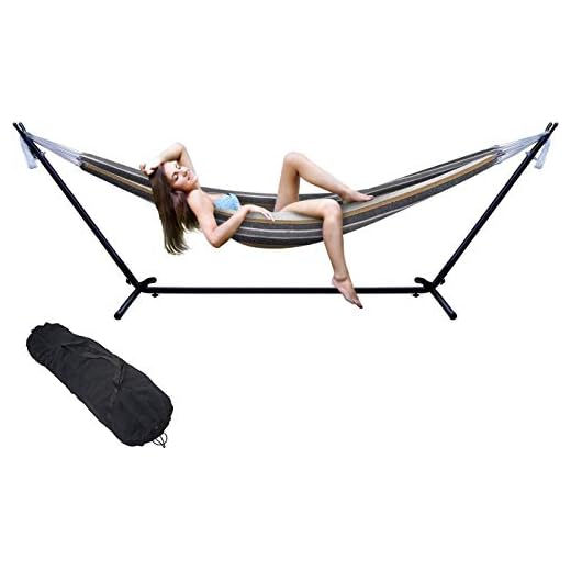 COLIBROX Double Hammock Two Person Adjustable Hammock Bed with Space Saving Steel Stand Includes Portable Carrying Case, Easy Set Up (Desert)