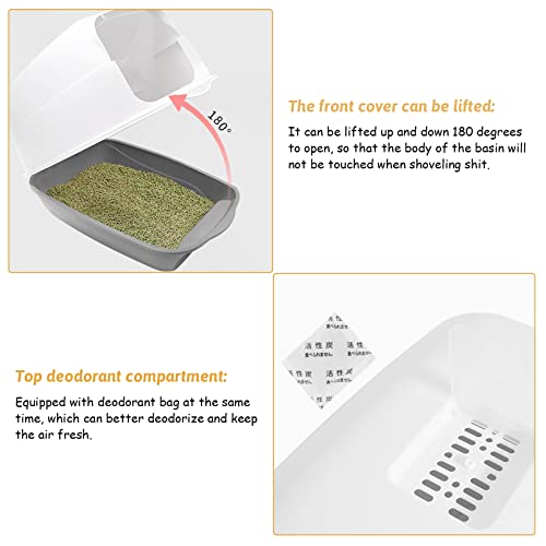 Bnosdm Cat Litter Box With Lid Plastic Cat Litter Boxes Enclosed Anti-Splshing Standard Kitten Toilet With Door And Pedal For Indoor Kitty(Grey Band Spoon) #TOP1