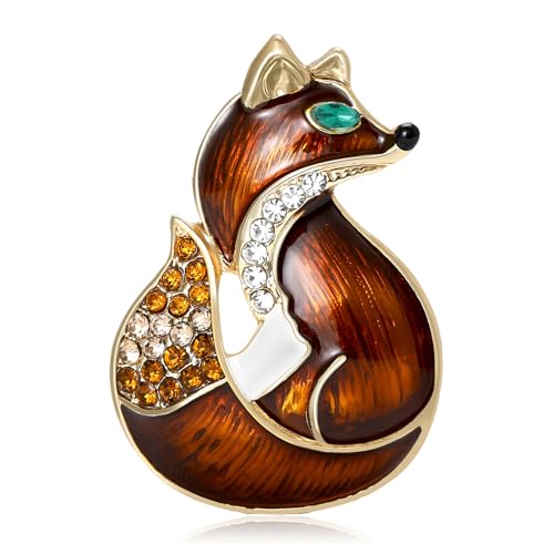 Broche con forma de zorro brillante, accesorio de diamantes de imitación, ideal para vestidos, abrigos y cajas de regalo, broche de zorros de dibujos animados, accesorio de joyería, One Size, como se