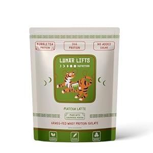 Lunar Lifts Nutrition Matcha Latte – Boba Tea Protein Powder | 26g Whey Protein Isolate Matcha Powder | Ceremonial-Grade Matcha Bubble Tea Protein Powder | No Added Sugar & Artificial Ingredients