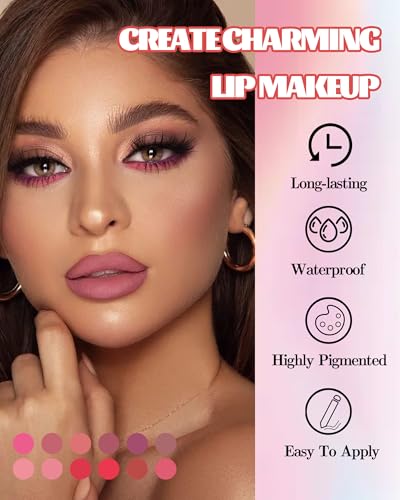 Lipliner Wasserfest, 2Farben Dual-Ended Matte Lippenstift, Langanhaltender Non-transfer, Hochpigmentiert Liquid Lippenkonturenstift, Smooth Natürlich Tattoo Lip Makeup Pencil Geschenke für Frauen-06