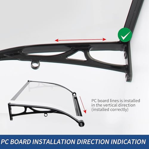 Window Door Awning Canopy UPF 50+, Aluminum Bracket Polycarbonate Board.Front Doors/Windows Overhang Awning for Sun Shutter, UV, Rain (Black, 40 Inch x 40 Inch) - Thumbnail 6