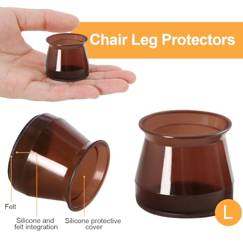 Image of 32 Pcs Silicone Chair Leg Floor Protectors for Hardwood Floors, Brown Felt Bottom Chair Leg Covers, Free Moving Table Leg Covers, Stool Leg Protectors Caps(Large fit : 1.3'' - 2'')