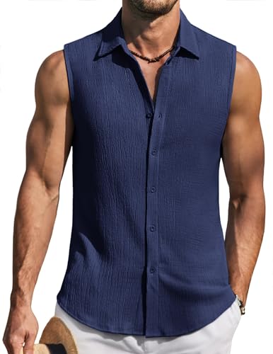 Chemise d'été sans manches homme débardeur tricot boutonné COOFANDY vêtements vacances casual