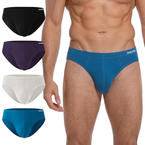 INNERSY Mens Underwear Briefs Low Rise Bikini Cut Covered Waistband Briefs 4-Pack(Large Midnight Core)