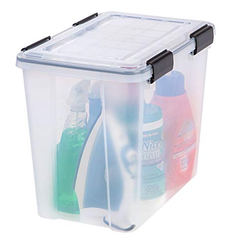 Image of IRIS USA WeatherPro 32 Qt Storage Bins with Lids, 4 Pack, BPA-Free Plastic Gasket Box with Tight Latch and Seal, Stackable Nestable Tote Tub - Clear /Black