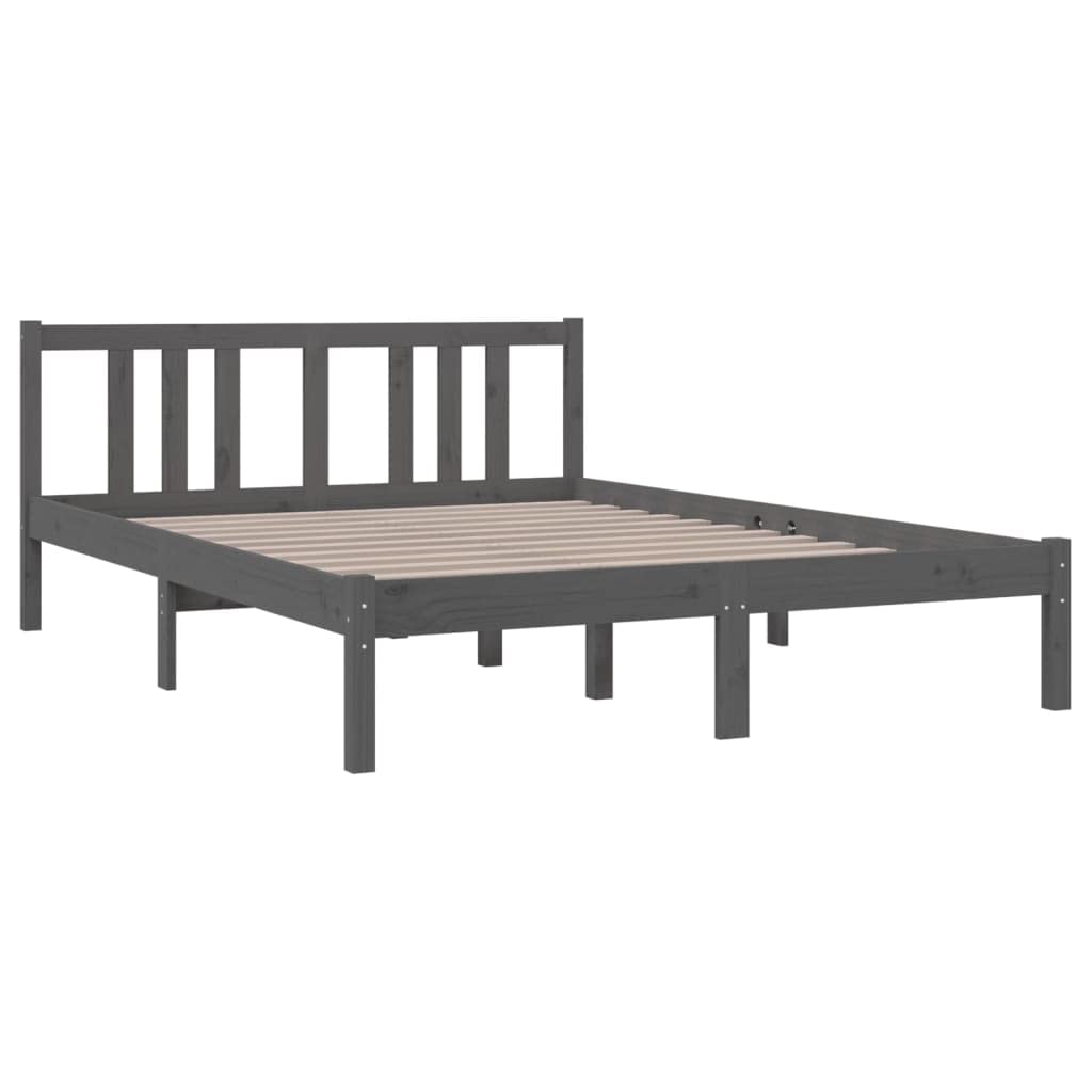 Lite drewno sosnowe Nowoczesna sypialnia 135x190 cm Szary | Rama łóżka podwójna 135x190 cm szara lite drewno sosnowe z zagłówkiem stabilna