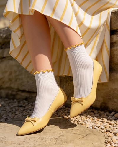 Image of Jeasona 6 Pairs Ruffle Socks Women, Cute Ankle Preppy Stuff Socks with 6 Colorful Trims, Breathable Cotton Ankle Frilly Sock Preppy Outfits Women, Soft Short Dress Cutecore Aesthetic Sock Gifts