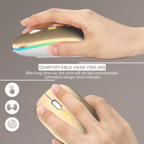 Image of LED Wireless Mouse, Slim Silent Mouse 2.4G Portable Mobile Optical Office Mouse with USB & Type-c Receiver, 3 Adjustable DPI Levels for Notebook, PC, Laptop, Computer (Gold)