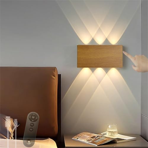 Aplique de pared LED táctil inalámbrico recargable USB en madera clara
