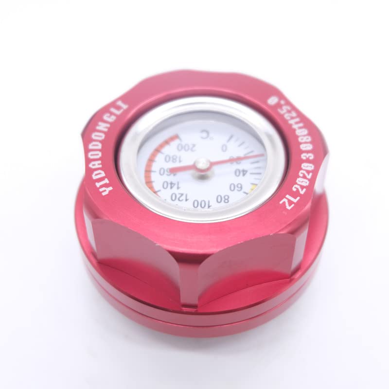 SPSLD Aluminum Automobile with Oil Temperature Gauge Fuel Tank Cap Fuel Tank Cap Engine Oil Filler Cap for Honda D/B/H/K/F/L-Series (RED)
