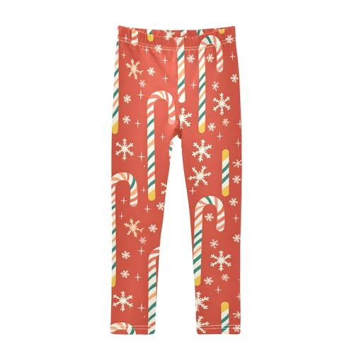 White Snowflake Candy Cane Red Girls Leggings Ultra Soft Compression Yoga Gym Pants for Kids 4-10T