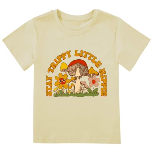 Stay Trippie Little Hippie Kids Shirts Retro Girls Boho Toddler Boys Tshirt Cute Mushroom Natural Tee Tops