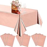 12 Pack Rose Gold Foil Tablecloth Party Rectangular Metallic Table Covers 54 x 108 Inch Shiny...