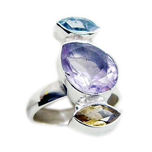 Bague en argent avec citrine naturelle topaze améthyste ajustable femme