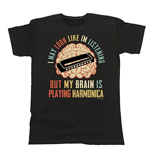 Free Will Shirts Hombre Camiseta I May Look Like Im Listening BUT My Brain is Playing Harmonica Mouth Organ Música la armónica