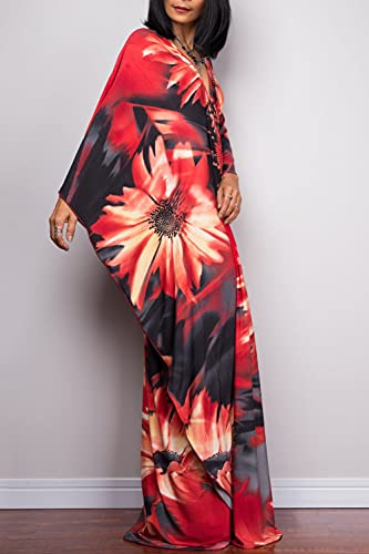 Vestido largo de playa LikeJump estilo kaftan maxi ligero con mangas anchas de kimono 3