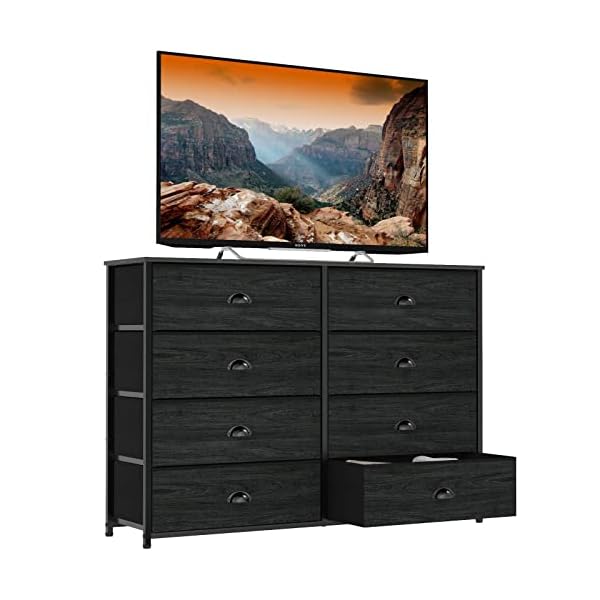 Furnulem Dresser TV Stand for Bedroom 40” Long,Black Dressers with 8 Wide Drawers, Storage Chest of Drawer in Closet, Nursery,Kids Room, Living Room Furniture-Black Oak