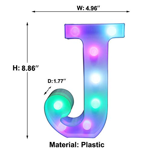 Image of Pooqla Colorful LED Marquee Lights with Remote - Light Up Signs - Party Bar Letters with Lights Decorations for The Home - Multicolor J