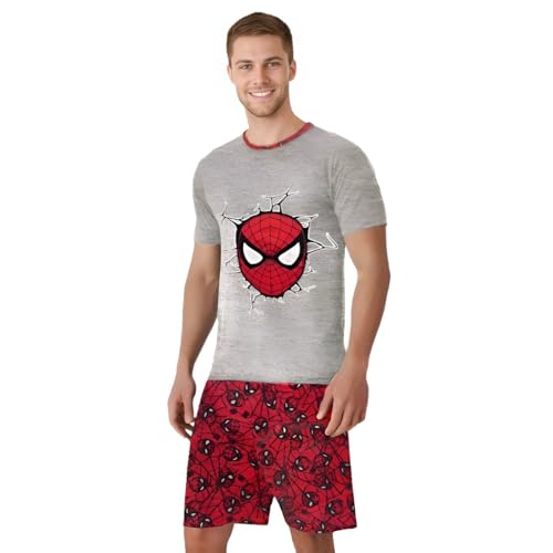 Pijama Adulto Curto Verão Camiseta Short Estampa Super Herói