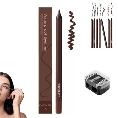 Systemous - Lápiz delineador de ojos impermeable, lápiz de ojos afilable, delineador de ojos 2 en 1 y lápices de cejas, sin manchas, decoloración, suave y fácil de colorear (chocolate)