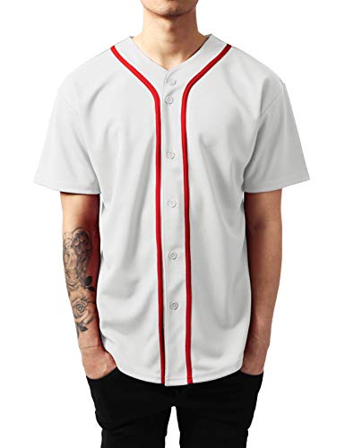 Ma Croix Mens Premium Baseball Jersey Active Button Shirt Team Uniform (Large, 1up01_White Red)