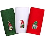 MCEAST 3 Pack Christmas Hand Towel 17.7 x 12.6 Inches Soft Wash Cloths Holiday Design Pure Cotton Towels for Bathroom, Home, Kitchen Drying and Cleaning (Red, Green, White)
