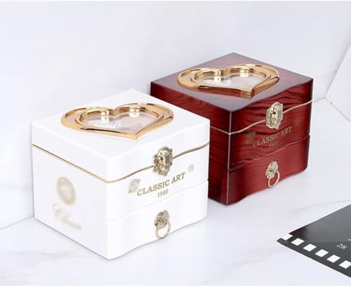 Image of AUGEN Exclusive Music Box Musical 360 rotatable Carousel Children's Wooden Men and Women Birthday Creative Christmas Valentine's Day Gift Home Decoration (Jewelry Box B)