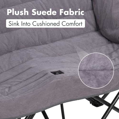 Silla de Camping Doble VILLEY Sobredimensionada, Loveseat Plegable de Alta Resistencia, Gris miniatura 5