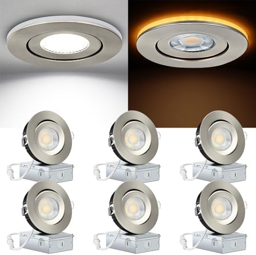 KnLnny Ware Brushed Nickel Recessed Lights 4 Inch 6 Pack with NightLight