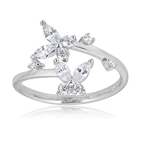 Image of AVORA 925 Sterling Silver Adjustable Butterfly Toe Ring with Simulated Diamond CZ