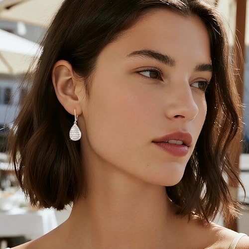 Elegant ALEXCRAFT Sterling Silver Teardrop Earrings with Cubic Zirconia – Hypoallergenic Leverback Design for Women - Image 4