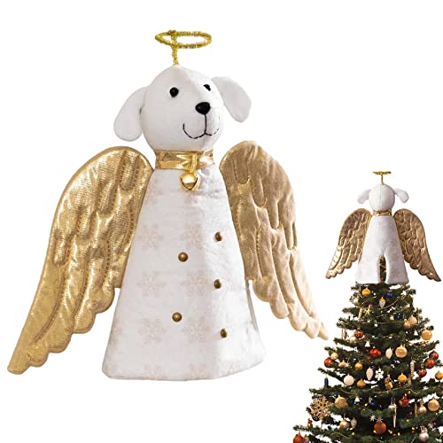 2 peças árvore anjo cachorro natal, árvore anjo cachorro feito à mão, anjo cachorro com asouro, árvo