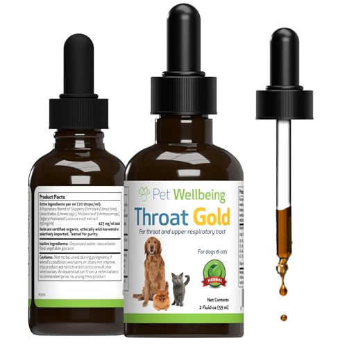Pet Wellbeing Throat Gold for Dogs - Vet-Formulated - Soothes Throat Discomfort, Hoarseness, Leash Strain, Occasional Cough in Dogs - Natural Herbal Supplement 2 oz (59 ml)