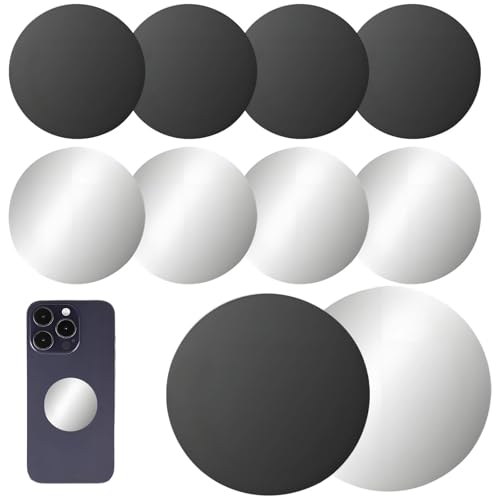 EVTHUR 10 Stück Metallplättchen Selbstklebend Set 40mm Metallplatte Magnetplättchen Selbstklebend für Magnete in Schwarz & Silber - Kompatibel mit Magnet Handyhalterung Auto und Hüllen