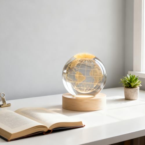 COQIRAUSEN 3D Earth Crystal Ball, 2.4 inch Universe Space Decorative Glass Ball, Space Gifts Physics Sphere Sculpture Crystal Display Celestial Motion Home Decor Crafts for Office Desk