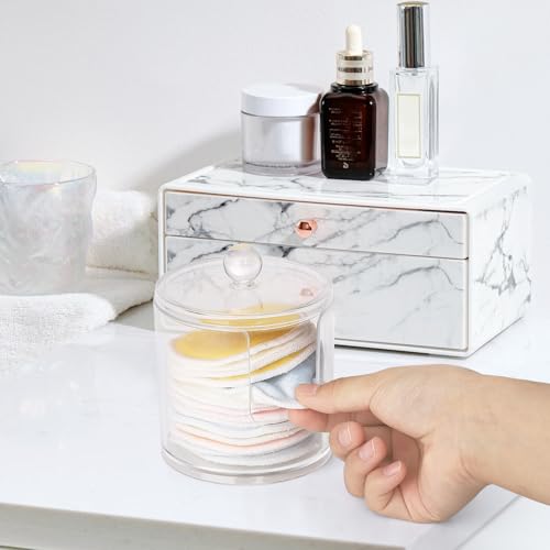Image of Tbestmax Plastic Cotton Round Holder and Dispenser, Clear Cotton Pads Storage Bathroom Canister Vanity Makeup Organizer