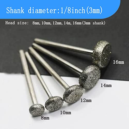 Luo ke 10 Pcs Round Flat Shape Diamond Burr - 1/8\'\' Shank Diamond Burs Stone Carving Bits for Rotary Tools Includes Dremel