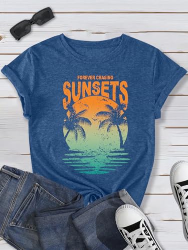 Hawaiian Beach Shirts for Women Graphic Tshirt for Women Casual Tropical Y2k Fall Shirts for Women Navy Blue XL